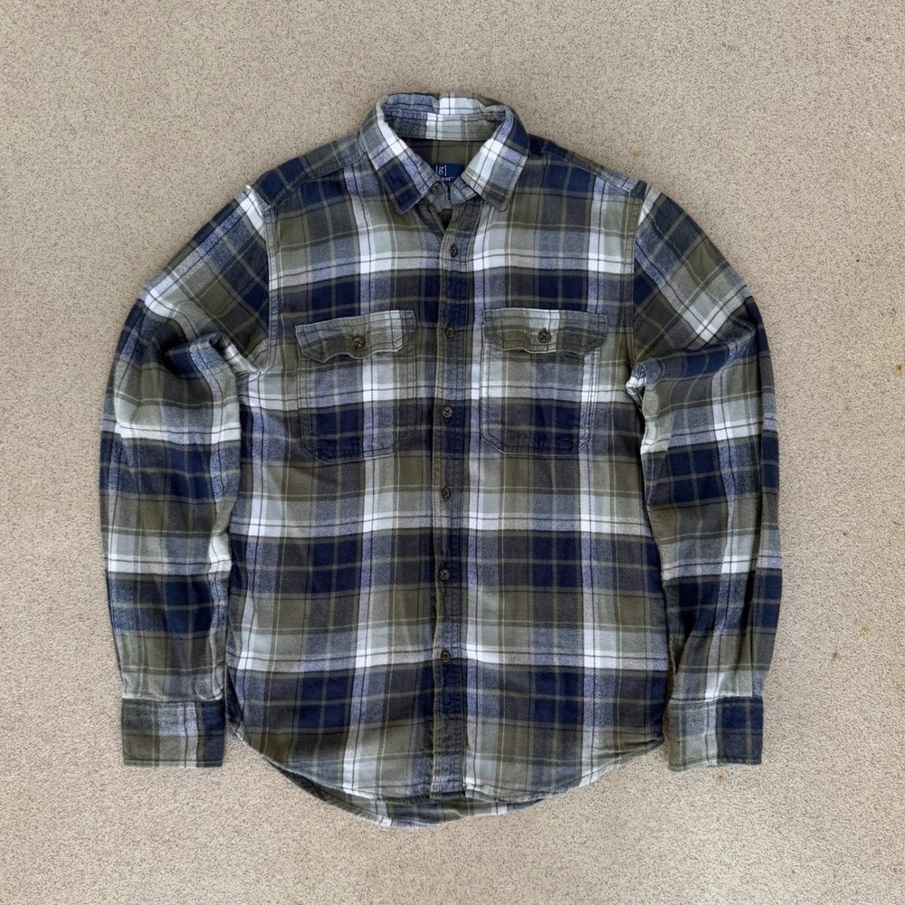 George Flannel Mens XS Shirt - Green-Blue Plaid Button Down